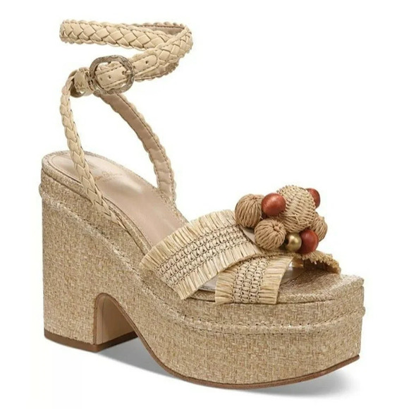 Sam Edelman Women's Tate Woven Raffia Ankle-Strap Platform Size 9 (MSRP $170) - Picture 1 of 10